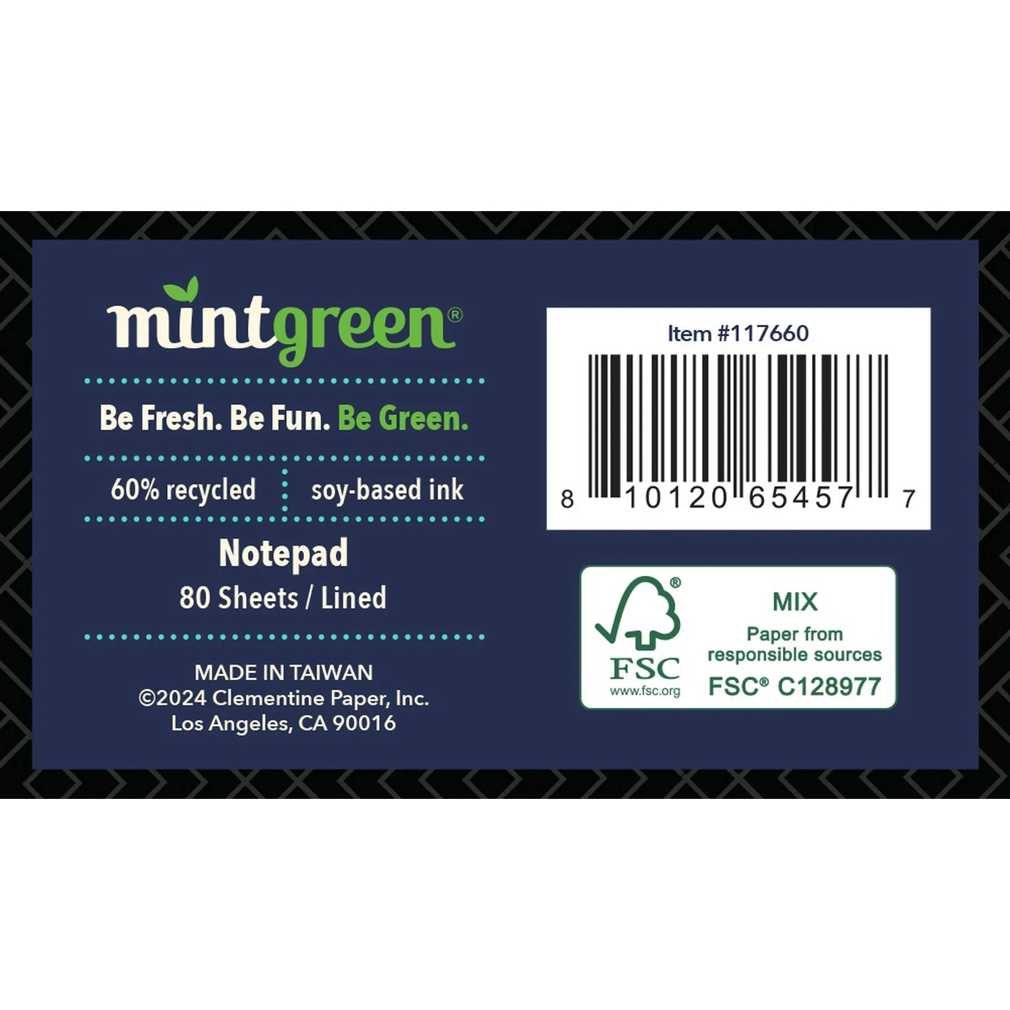 Office Mintgreen Spiral Top Writing Pad, 8"x 10.75", Professional Series - Black, 80 sheets