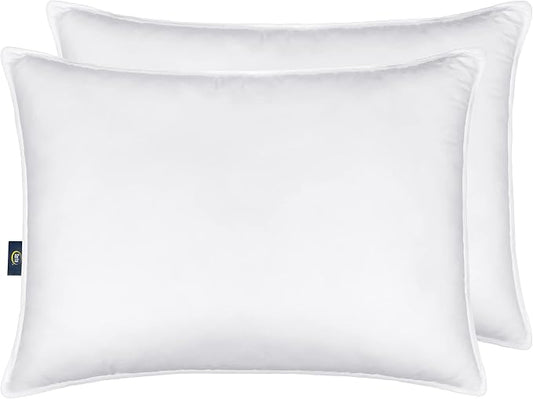Serta Down Illusion Soft Hypoallergenic Soft/Medium Bed Pillows for Side, Stomach or Back Sleepers (2 Pack), Queen, White