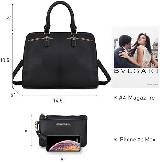 Women Handbag Wallet Tote Shoulder Hobo Bag Top Handle Satchel Purse Set 2pcs with 3 Compartments