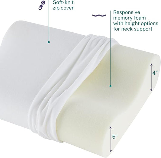 Sleep Innovations Memory Foam Contour Pillow, Queen Size, Head, Neck, and Shoulder Alignment, Side and Back Sleepers, Medium Support
