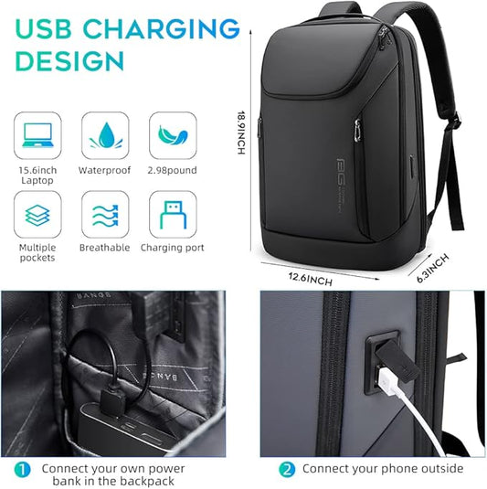BANGE Business Smart Backpack Waterproof fit 15.6 Inch Laptop Backpack with USB Charging Port,Travel Durable Backpack