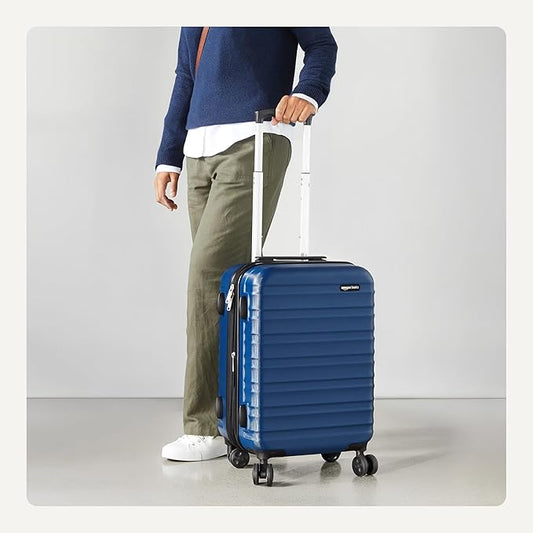 Basics 21" Hardside Carry-On Luggage, Hardshell Suitcase With Wheels, Expandable For Up to 25% More Space, With Scratch-Resistant Surface, Four Multi-directional Wheels, Navy Blue