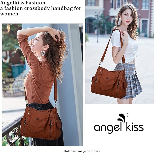 Angel Kiss Handbags for Womens Top-Handle Hobo Purse Roomy Casual Shoulder Bags PU Tote Satchel Purse for Women