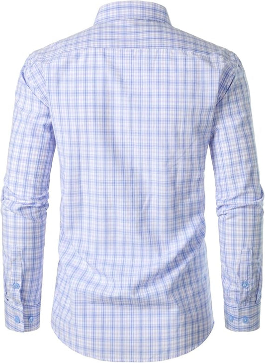 Men's Transitional Weather Slim Fit Long Sleeve Button Down Shirt Business Casual Dress Shirts with Pocket