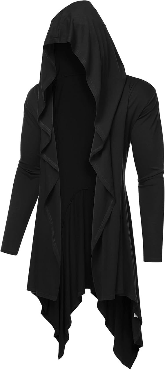 COOFANDY Long Hooded Cardigan Ruffle Shawl Collar Open Front