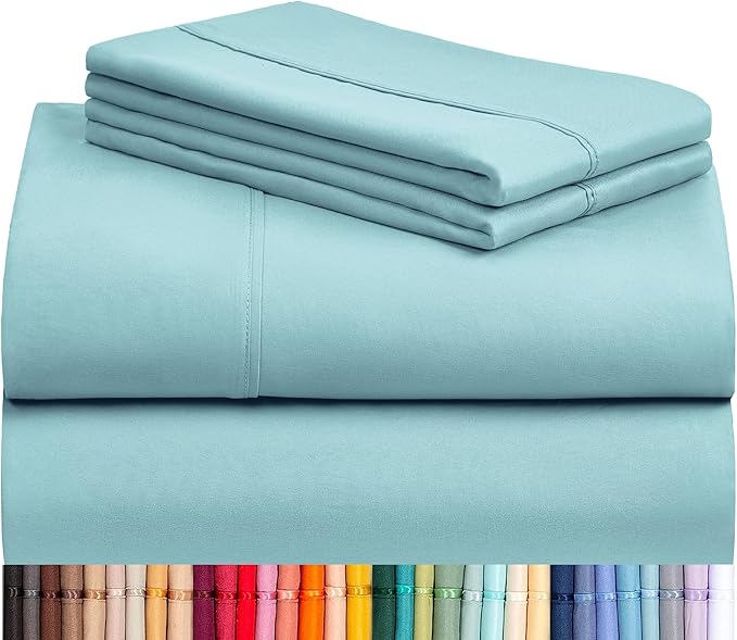 LuxClub 4 PC Queen Sheet Set, Queen Size, Deep Pockets Wrinkle Free Cooling Bed Sheets Machine Washable Hotel Bedding Silky Soft - Aqua Queen