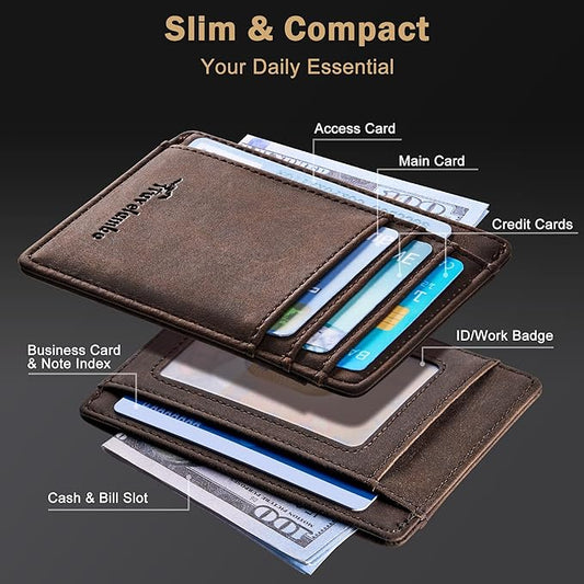 Travelambo Slim Wallet Front Pocket Minimalist Leather RFID Blocking Medium Size