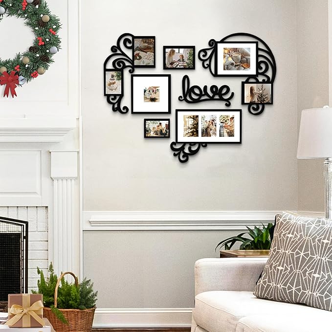 Jerry & Maggie - Photo Frame | Plaque College Frame - Valentine Wall Decoration Combination - Brown PVC Picture Frame Selfie Gallery Collage W Wall Hanging Mounting Design | Love Heart Shape