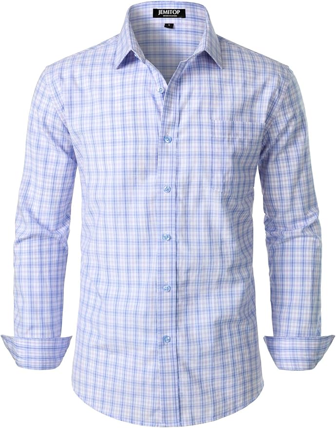 Men's Transitional Weather Slim Fit Long Sleeve Button Down Shirt Business Casual Dress Shirts with Pocket