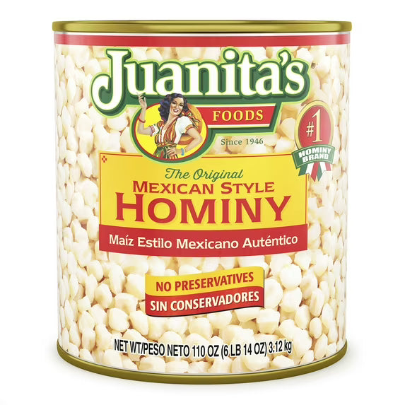 Juanita’s Foods Mexican Style Hominy, 110 oz, Can