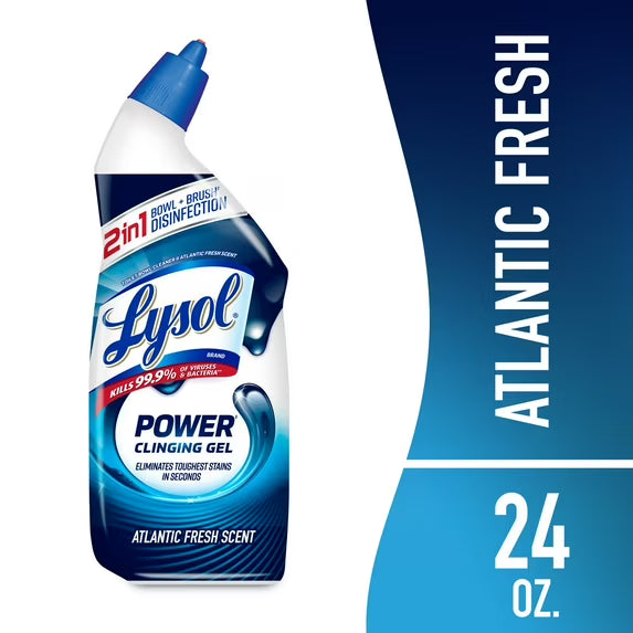 Lysol Power Toilet Bowl Cleaner Gels, Atlantic Fresh, 24 fl oz