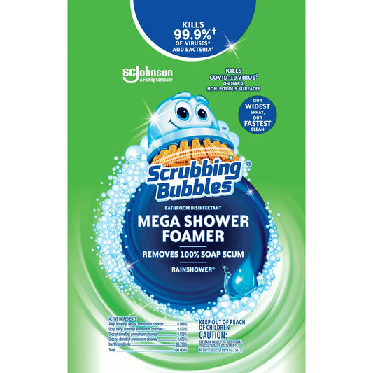 Scrubbing Bubbles Mega Shower Foamer Aerosol, Tough Foaming Bathroom, Tile, Bathtub and Disinfectant Shower Cleaner (1 Aerosol Spray), Rainshower Scent, 20 oz