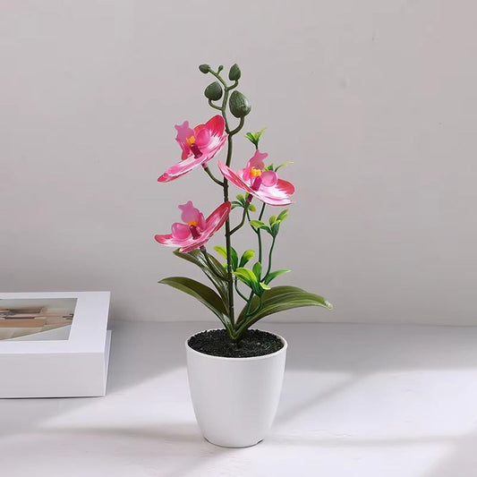 Butterfly Orchid Bonsai Potted Fake Plants for Home Garden Room Decoration Office Table Artificial Silk Flower Ornaments
