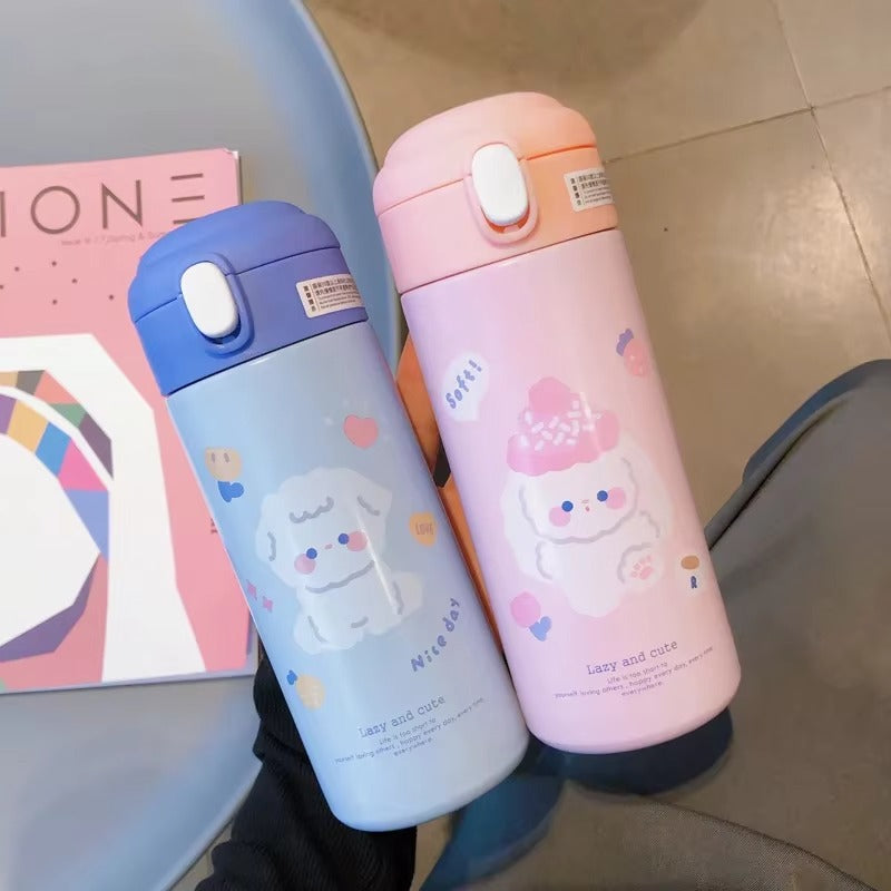 380ML Thermos Vacuum Flask Cute Cartoon 304 Stainless Steel Thermal Water Bottle Insulated Straw Cups Tumbler Drinkware