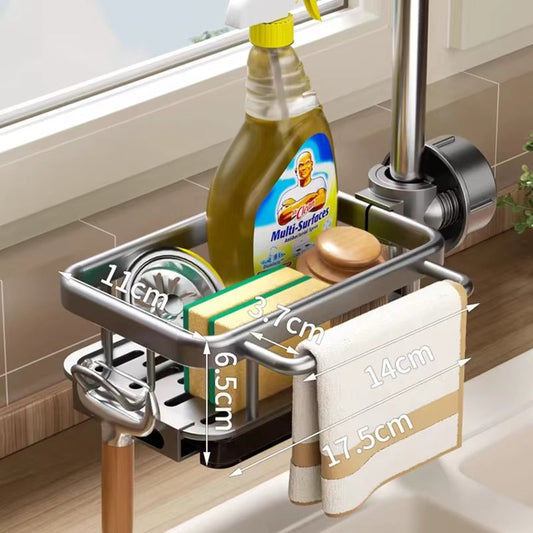 Aluminum Longer Version Kitchen Faucet Shelf Storage Sponge Holder Sink Faucet Organizers Hanging Drain Rack for Sink Tap