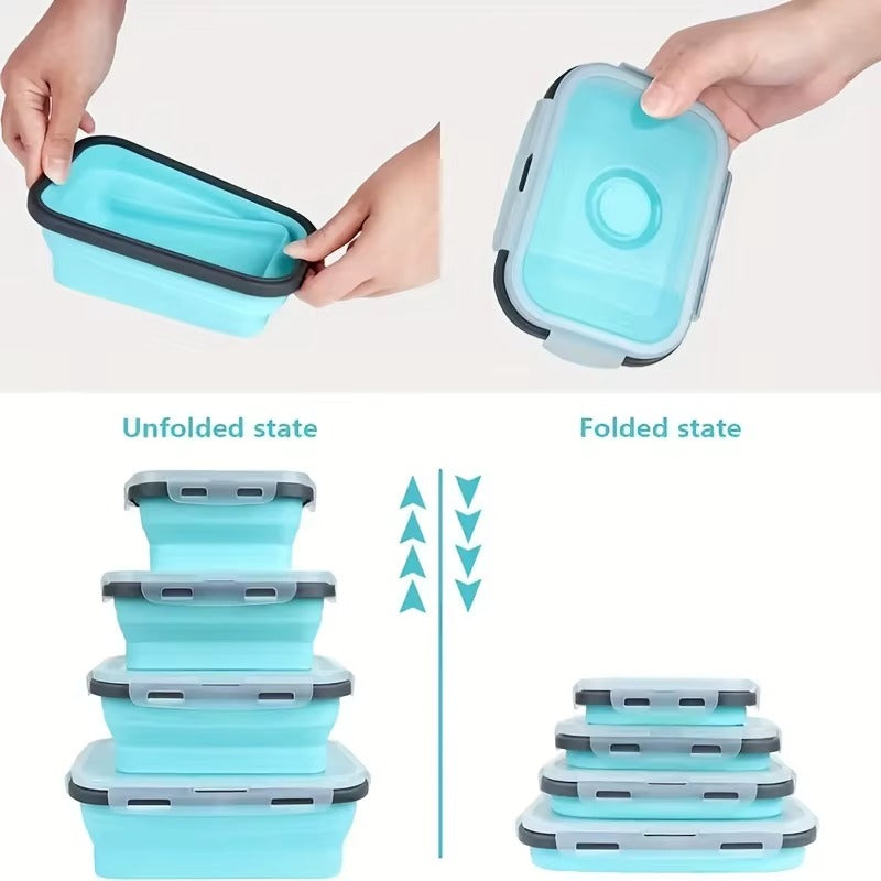 14pcs Collapsible Silicone Food Storage Container Stackable Space Saving Lunch Box Microwaveable Foldable Kitchen Accessories
