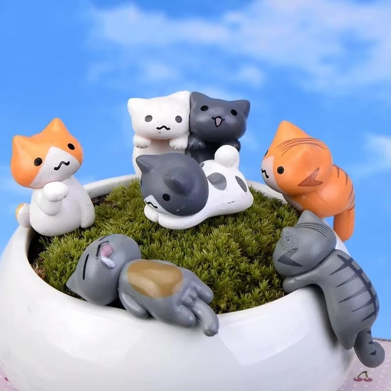 6Pcs/Set Cartoon Lucky Cat Home Garden Bonsai Decorations Miniatures Gift Lovely Micro Landscape Kitten Miniature Craft