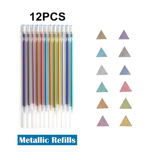12/24Pcs Metallic Glitter Colors Gel Pens For School Office Adult Coloring Book Journals Drawing Art Markers Promotion Pen