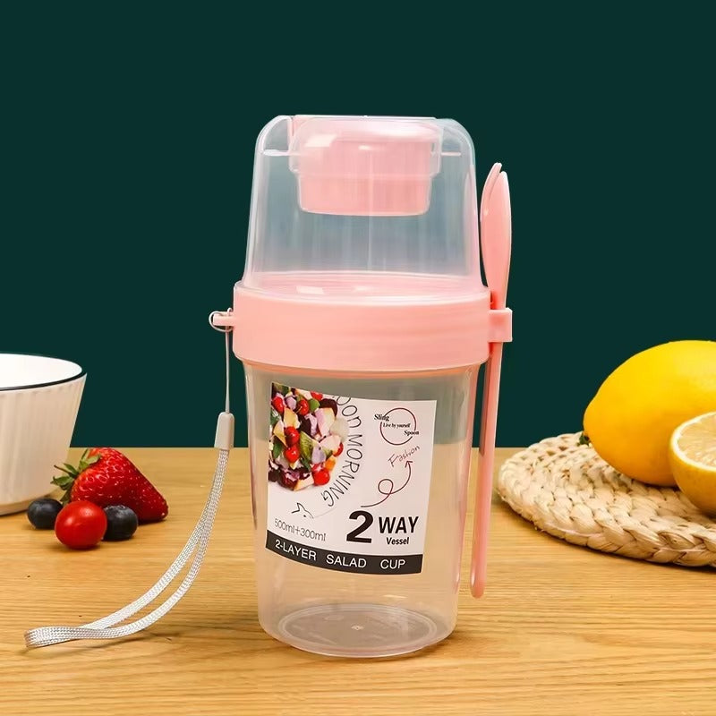 Carry Breakfast Cup Salad Cups Portable Yogurt Cereal Oatmeal Snacks Parfait Containers Salad Dressing Holders with Lid Forks