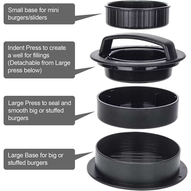 Burger Press, 3 in 1 Non Stick Patty Mold for Stuffed Burgers, Sliders, Veggie Beef Burger, Kitchen Barbecue Tool Grilling Acce