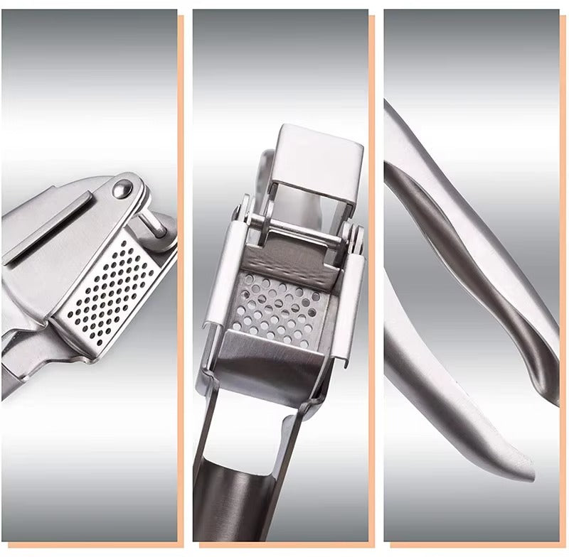 Professional Garlic Press Stainless Steel, Rust-proof Garlic Crusher Mincer, Easy Squeeze & Clean Garlic Peeler