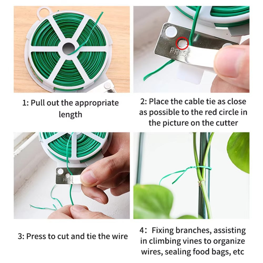 1 Roll/100M Multifunctional Plastic Steel Twist Tie Sturdy Reusable Garden Flower Plant Support Strap Tie