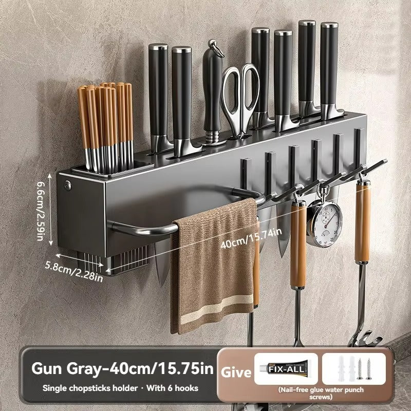 Kitchen Knife Rack Wall Mounted Multifunctional Rack All-in-One Organizer