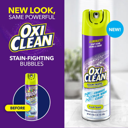 OxiClean Foam-Tastic Foaming Bathroom Cleaner, Removes Soap Scum, Grime & Stains, Fresh Scent, 19 oz