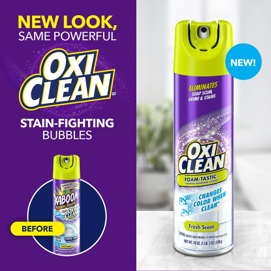 OxiClean Foam-Tastic Foaming Bathroom Cleaner, Removes Soap Scum, Grime & Stains, Fresh Scent, 19 oz