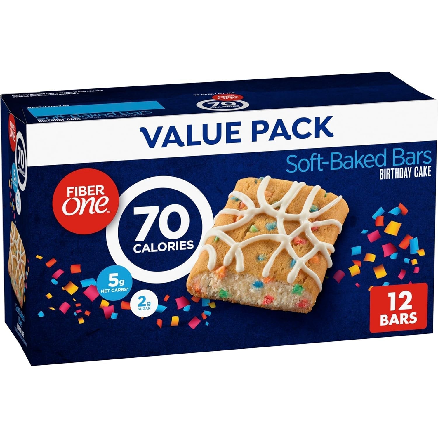70 Calorie Soft-Baked Bars, Birthday Cake, Snack Bars, 12 Ct