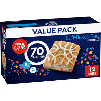 70 Calorie Soft-Baked Bars, Birthday Cake, Snack Bars, 12 Ct