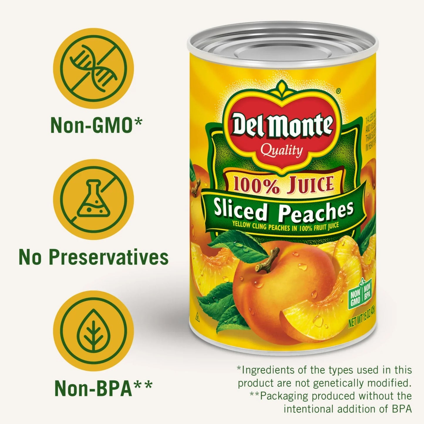 Del Monte Yellow Cling Sliced Peaches, Canned Fruit, 15 oz Can