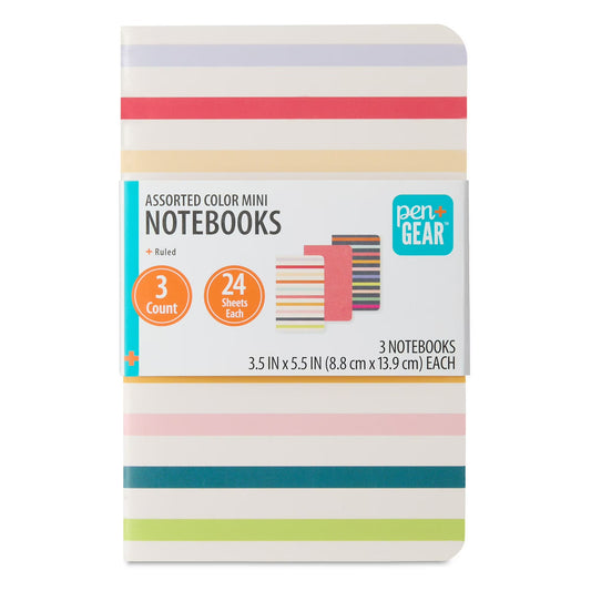 Office Pen+Gear Assorted Color Mini Notebooks, 3.5" x 5.5", 144 Ruled Pages, 3 Count