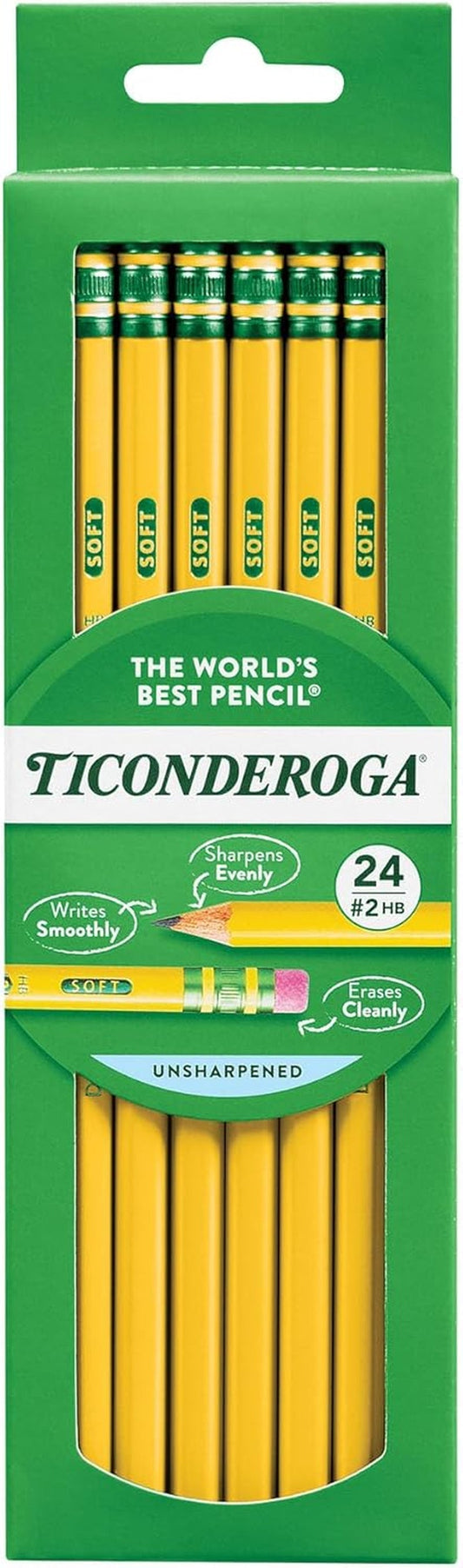 Wood-Cased Pencils, Unsharpened, 2 HB Soft, Yellow, 24 Count