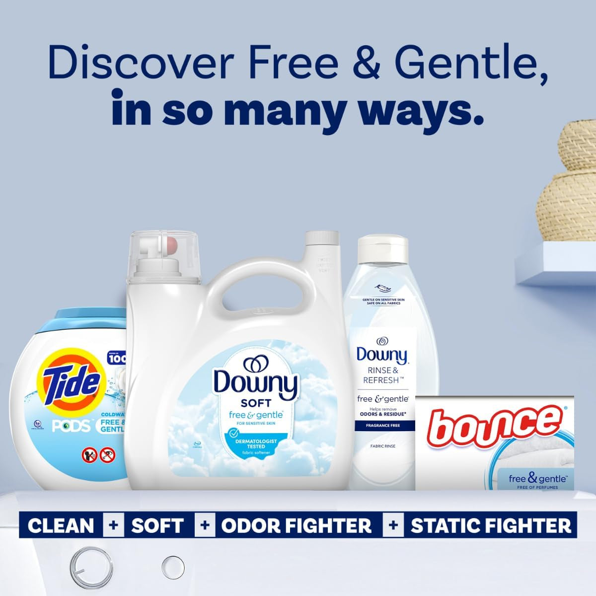 Free & Gentle Fabric Softener, Fabric Conditioner, Hypoallergenic, 190 Loads, 140 Fl Oz,  Fabric Softener, Liquid Fabric Softener