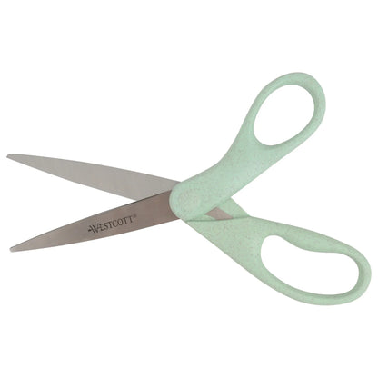 Office Westcott Crafting Scissors, KleenEarth, 8", Straight, Eco-Friendly, Rice Husks, Blue, 1-Count