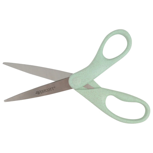 Office Westcott Crafting Scissors, KleenEarth, 8", Straight, Eco-Friendly, Rice Husks, Blue, 1-Count