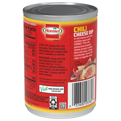 HORMEL Chili, Beef and Pork, No Beans Canned Chili, No Artificial Ingredients, Shelf-Stable, 10.5 oz Steel Can