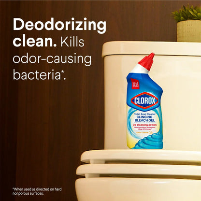 Clorox Toilet Bowl Cleaner Clinging Bleach Gel, Crisp Lemon, 24 fl oz