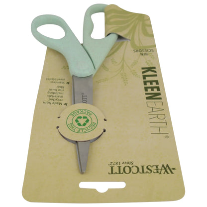 Office Westcott Crafting Scissors, KleenEarth, 8", Straight, Eco-Friendly, Rice Husks, Blue, 1-Count