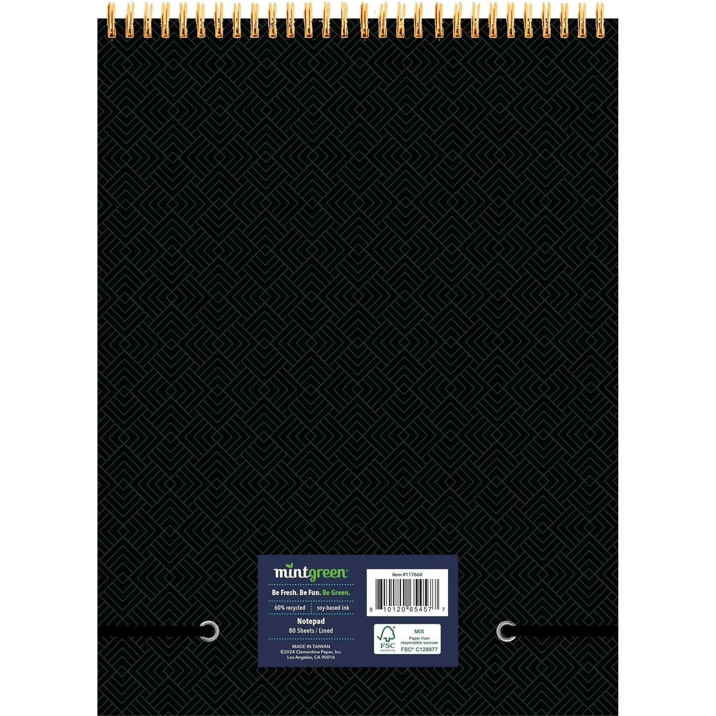 Office Mintgreen Spiral Top Writing Pad, 8"x 10.75", Professional Series - Black, 80 sheets