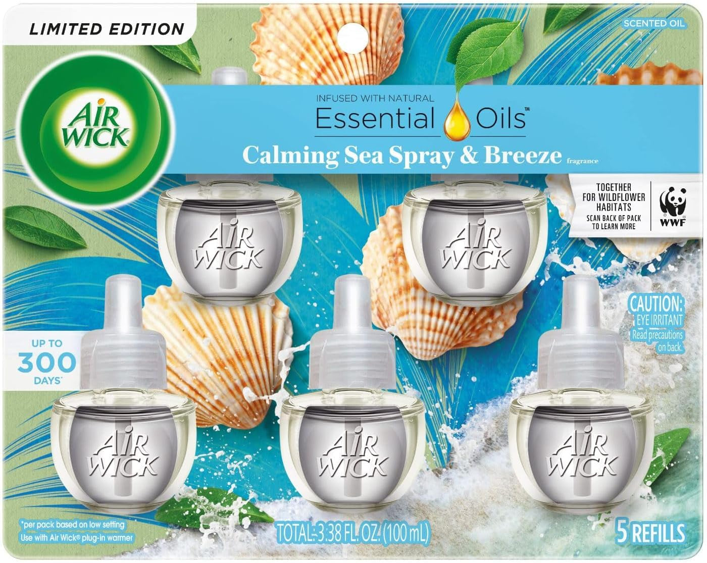 Plug in Scented Oil Refill, 5Ct, Calming Sea Spray & Breeze, Air Freshener, Essential Oils