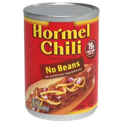 HORMEL Chili, Beef and Pork, No Beans Canned Chili, No Artificial Ingredients, Shelf-Stable, 10.5 oz Steel Can