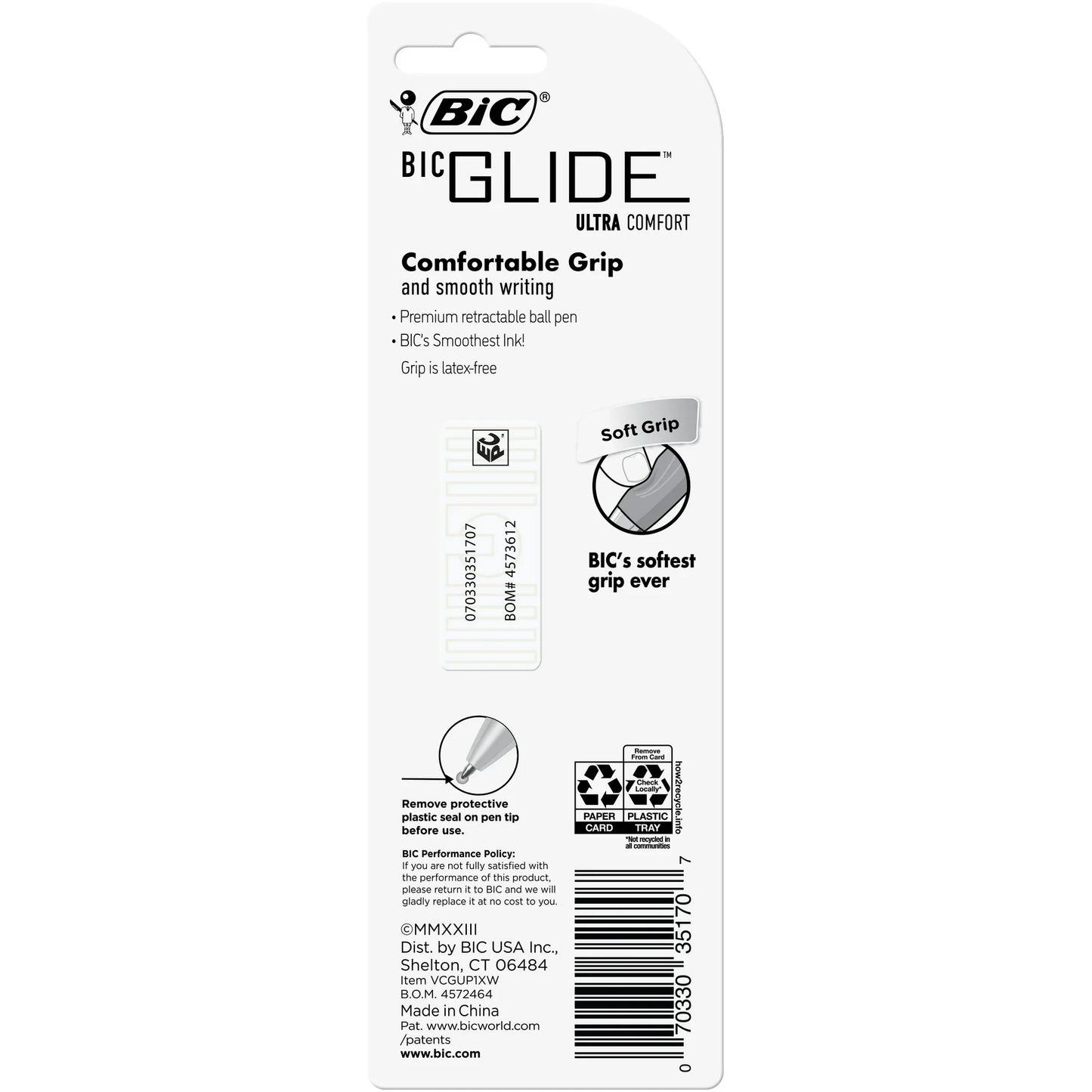 BIC Glide Comfort Retractable Ball Pen, Medium Point, 1.00 mm, Black Ink, 1 Count