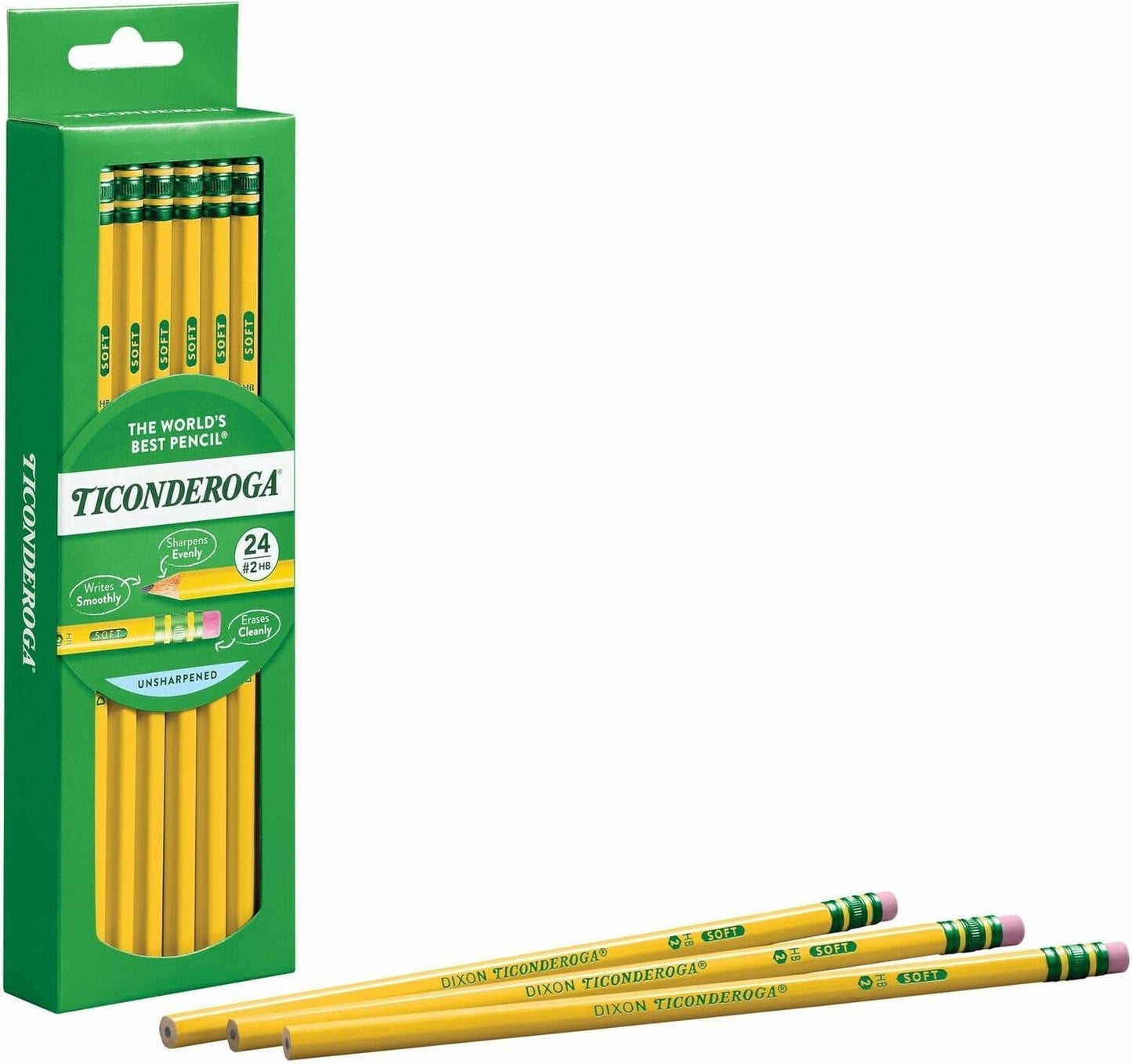 Wood-Cased Pencils, Unsharpened, 2 HB Soft, Yellow, 24 Count