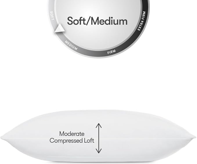 Serta Down Illusion Soft Hypoallergenic Soft/Medium Bed Pillows for Side, Stomach or Back Sleepers (2 Pack), Queen, White