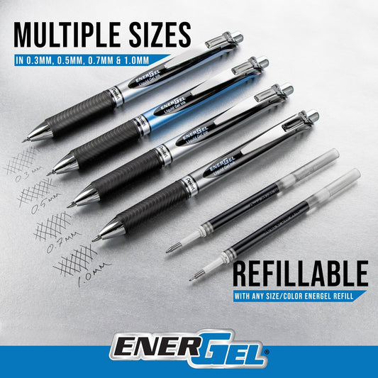 Pentel EnerGel RTX Liquid Ink Gel Pens, 0.5mm Fine Point, Black and Blue Ink Colors, Pack of 5 Pens