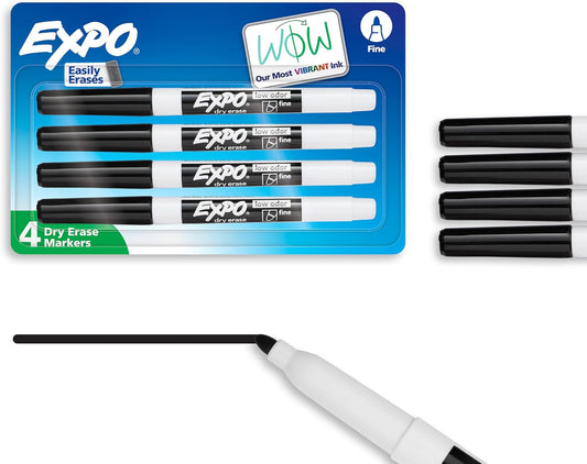 Low Odor Dry Erase Markers Fine Tip Black 4 Count