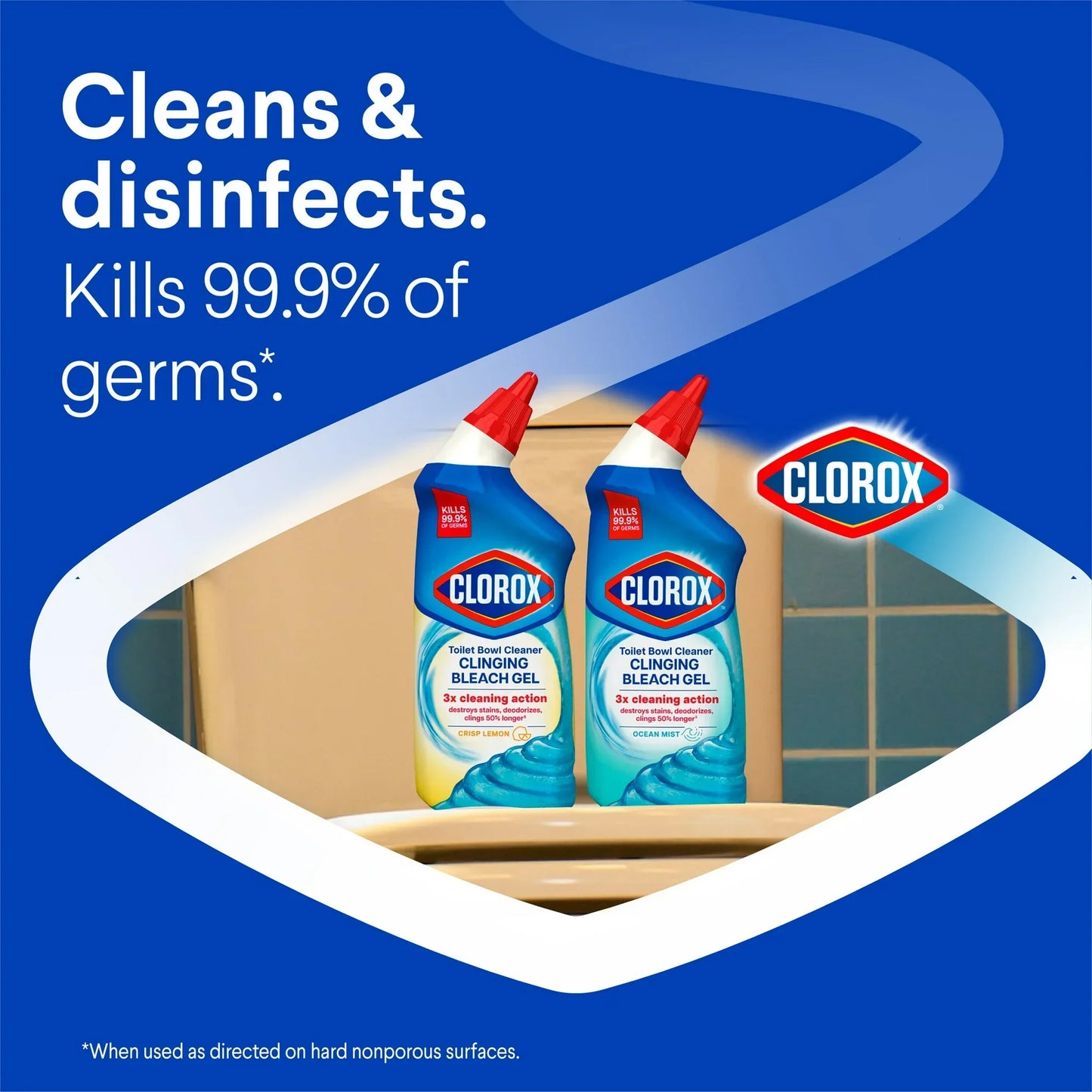 Clorox Toilet Bowl Cleaner Clinging Bleach Gel, Crisp Lemon, 24 fl oz
