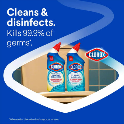 Clorox Toilet Bowl Cleaner Clinging Bleach Gel, Crisp Lemon, 24 fl oz